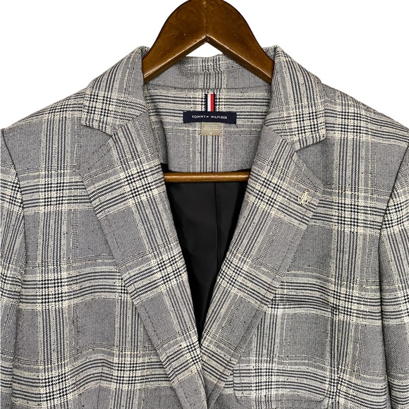 Tommy Hilfiger Women’s Plaid Blazer Suit Separate Two-Button Black Ivory Size 6 - Picture 4 of 13